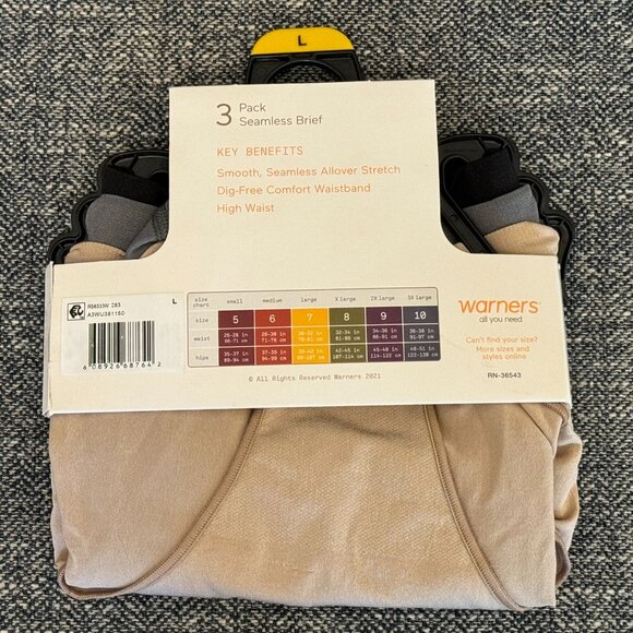 Warner's Blissful Benefits 3-Pack Dig-Free Seamless Briefs RS633W, Size L NWT - Picture 2 of 5